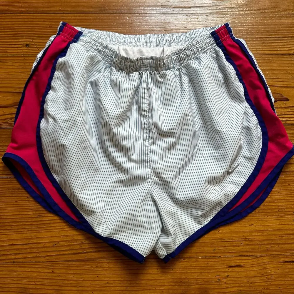 Nike Dri-fit blue white pin striped pink trim lined running shorts‎ SIZE S